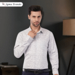 Light Grey Abstract Printed Men's Shirt - Image 5