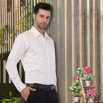 White Micro-Printed Men's Shirt - Image 5