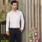 White Micro-Printed Men's Shirt - Image 3