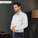 Light Grey Abstract Printed Men's Shirt - Image 2