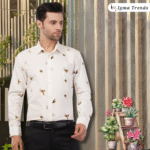 White Printed Cotton Men's Shirt - Image 3